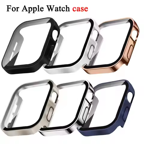 Glass+cover For Apple Watch case series 9 8 7 6 5 4 se 44mm 40m 41mm 45mm Straight Edge Screen Prote