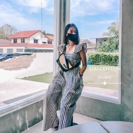 Long-Legged Printed Jumpsuit (With Waist Tie) Cotton over size Length 53 Inches