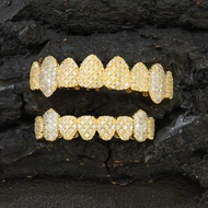 Exaggerated Copper Inset Zircon Eight Teeth Hip Hop Gold Braces Personality Fangs Teeth Decorative P