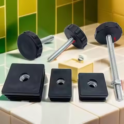 1Set 20~40mm Square/Round steel Pipe Adjustable Foot Mats With Nuts Furniture Table Chair Leg Height