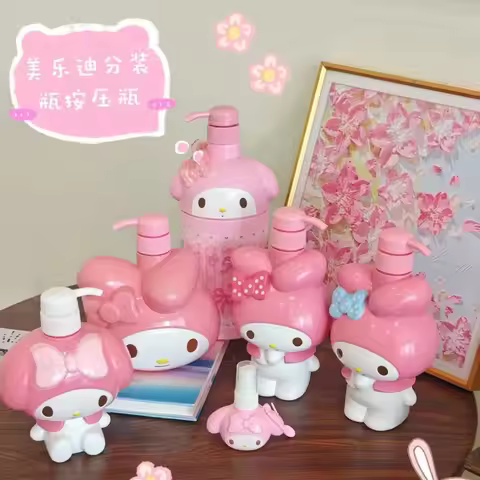Cute Sanrio My Melody Standing Pump Bottle for Lotion Hand Soap Shampoo Refillable Bathroom Kitchen 