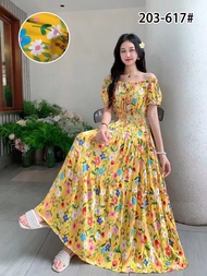 Váy Dài Vai Hoa Lụa Cotton Bohemian Váy Dài Cạp Chun Mùa Hè 2023 Phong Cách Dân Tộc Váy Đi Biển Váy