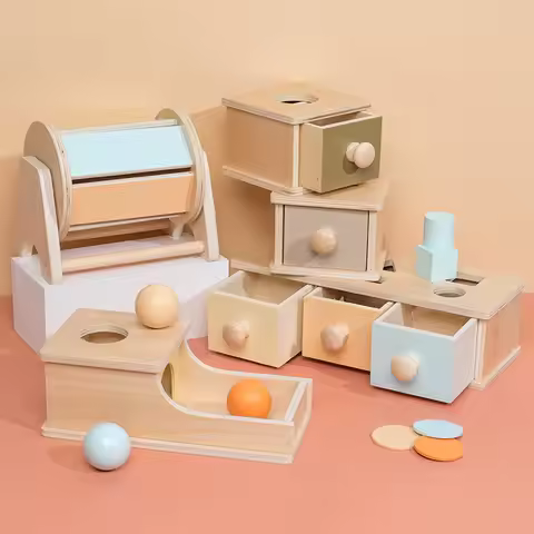 Kids Educational Toys Children Montessori Object Permanence Box Hammer Box Macaron Wooden Toys Coin 