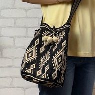 哥倫比亞製 單股編織背帶 Wayuu 編織手工包 黑銀