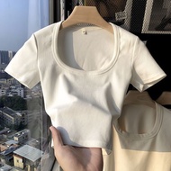 baju korean style woman blouse women korean style U-Neck Short Top 2024 Summer New Style Short-Sleev
