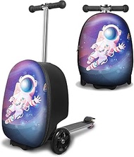 Scooter Suitcase for Kids - Scooter Luggage for Kids with LED Light Wheels, Blue, 1E+1 x 19 x 12 inc