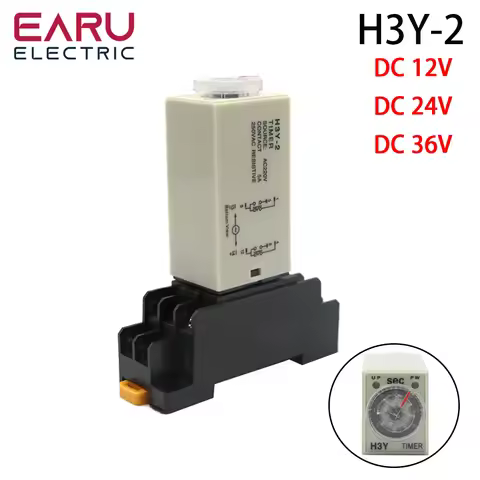 Delay Timer H3Y-2 DC12V DC24V DC36V With Base Socket Power-on Delay Rotary Knob DPDT 0-60Min Timer T