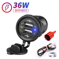 🔥wholesale🔥QC3.0 Dual USB Car Charger 12V Waterproof 36W USB Outlet charger adapter fast charging Power socket Outlet for Marine Boat Motorcycle Truck y15zr accessories cover set y15 v2 motorcycle accessories Wira 1.8