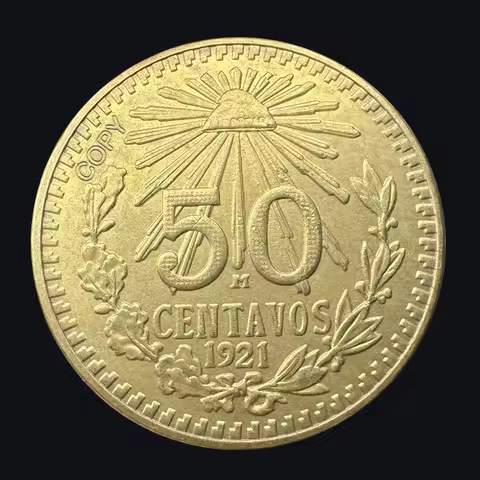 1921 Mexican 50 cent Gold Coin, Eagle Bite Snake Copy Collection Commemorative Coin, Magic Prop, Hom
