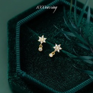 1000earring 925 Sterling Silver Dahlia Flower Barbell Earrings - Gold