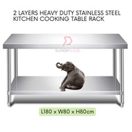 L180xW80xH80cm 2 Tiers Stainless Steel Kitchen Table Storage Heavy Duty Cooking Table Rack