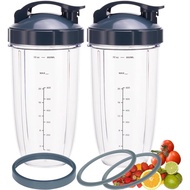 [UPGRADE] 2-pack 32oz Replacement Blender Cups with Flip-Top To-Go-Lid and Rubber Gaskets Compatible