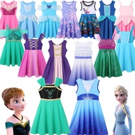 Anna Elsa Princess Costume Casual Dresses For Kids Girl Summer Holiday Rapunzel Belle Dress Birthday