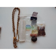 Natural 7 Chakra Healing Crystal with Stone Holder Necklace & Selenite Charging Plate