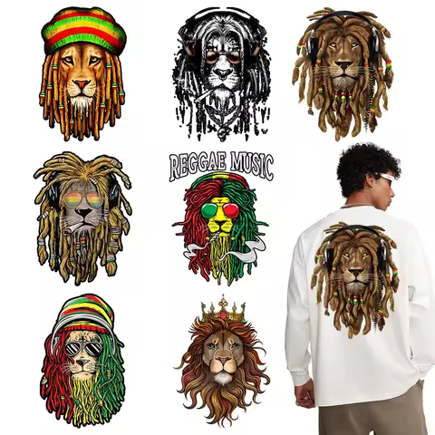 Mighty Lion Heat Transfer T-shirt Printed Stickers Iron On Men's Sweatshirt DIY Decoration Ironing V