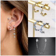 Blue Opal Stone Flower Earnail Earrings, Body Piercing Accessories