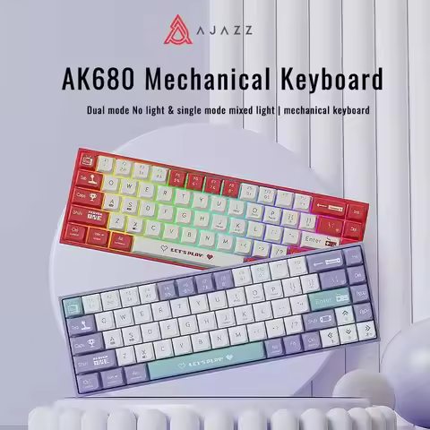 AJAZZ AK680 Mechanical Keyboard ABS Keycap 68 Keys Wired Wireless Bluetooth Gamer Keyboard Hot Swap 