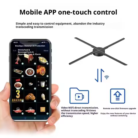 42cm 3D Holographic Fan WIFI Remote Custom ICONS DIY Video LOGO LED Neon Lights Rotating Display AD 