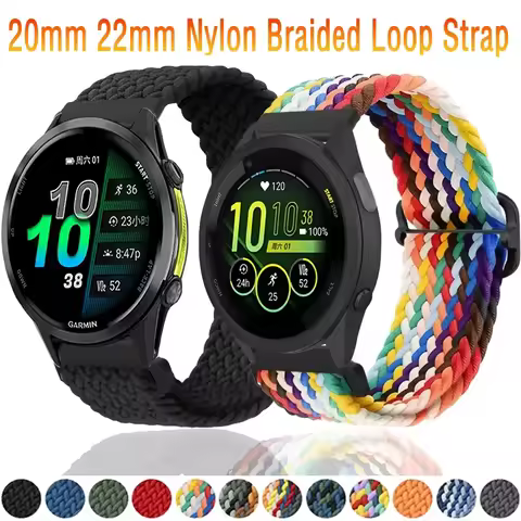 20mm 22mm Nylon Braided Loop Strap for Garmin Forerunner 970 570 265 965 165 Elastic Bracelet Garmin