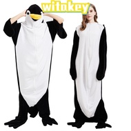 WITAKEY Unisex Flannel One-piece Pajamas, Black + White Suitable for height 168-178cm Stitched Warm 