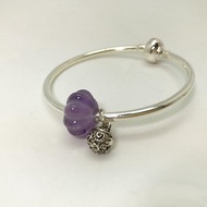 純銀寶石手環 紫水晶南瓜款 銀球鈴鐺款 二月誕生石 手圍21cm