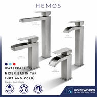 HEMOS BATHROOM FAUCET SUS304 STEEL WATERFALL MIXER BASIN TAP SILVER HM-19142,19143,19144,19145