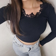 - - LACE LOWROUND TOP - RIB TOP - LACE TOP - COQUETTE OUTFIT - KOREAN OUTFIT - ACUBII STYLE - GRUNGE