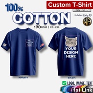 Custom Cotton T-Shirt Printing Cetak Baju 190gsm Round Neck Short Sleeve Navy Blue 定制衣服