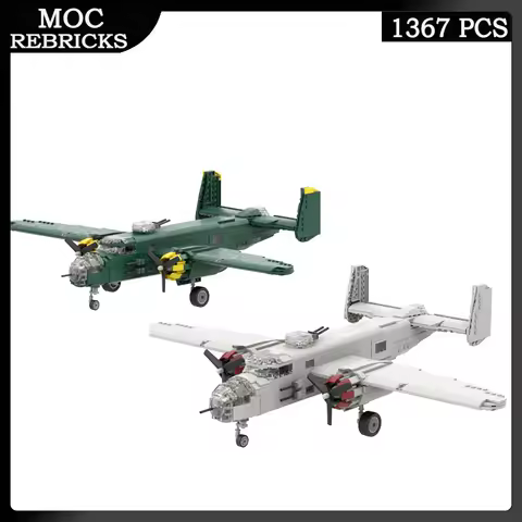 WW II Military Weapons US B-25 Mitchell V2 Air Force Fighter MOC Building Block Aircraft Model Puzzl