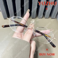 (YUZHU) Retro Small Frame Metal Eyeglasses Oval Frame Anti Blue Light Eyeglasses for Women