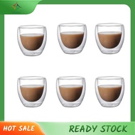 [luxiang.] 6PCS Clear Double Wall Glass Coffee Mugs Insulated Layer Cups Set for Bar Tea Milk Juice 