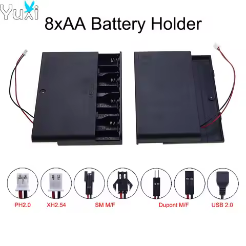 YuXi 1 Piece AA Battery Storage Box Case 8 Slot Battery Holder With Terminal Wire SM Dupont PH2.0 XH