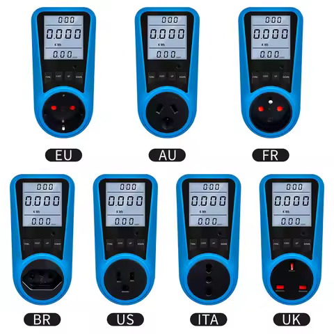 Digital Wattmeter EU Plug Socket Current Meter Voltmeter AC Power Meter Time Watt Power Energy Teste