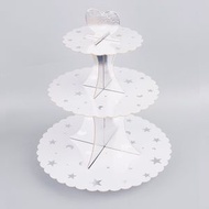 派對用品 [星月銀色燙金]三層蛋糕甜品 紙架 Cupcake架 下午茶聚會 裝飾用品 即棄,一次性餐具