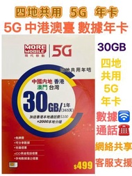 CSL - CSL 1年香港5G 四地共用 中國 香港 澳門 台灣 5G年卡 38GB 5G高速數據上網卡 2000本地分鐘通話 可增值儲值卡 上網咭 Data Sim咭 超長年限儲值卡