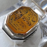 男士天然Zard Aqeeq戒指，手工雕刻Durood e Pak黃瑪瑙禮物
