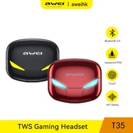 Awei T35 TWS Wireless Earphone Gaming With Mic Bluetooth Earphone Low Latency Gaming Earbuds Dual Mo