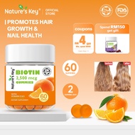 Nature's Key Halal 2500mcg Biotin Gummies Vitamin C E Support Hair Nails Beautiful Skin Vegan