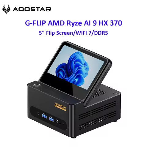 Aoostar Mini Pc G-FLIP AMD Ryzen AI9-HX370 Desktop 5" Flip Screen USB4 OCuLink Wi-Fi7 Desktop Comput