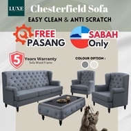Sabah Sofa Set Murah Sofa Ruang Tamu Mewah Easy Clean Fabric Sofa Chesterfield 3 Seater Sofa 1 Seate