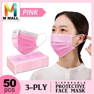M MALL 50pcs 3 ply PINK FACE MASK DISPOSABLE