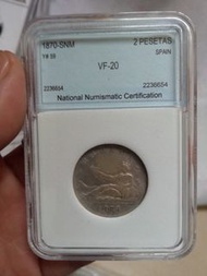 西班牙 1870 年 2 比塞塔銀幣