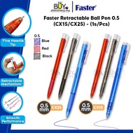 Faster 0.5 CX15 /CX25 Retractable Ball Pen – (1s/Pcs) Ballpoint Pen 0.5mm Blue Black Red Stationary 