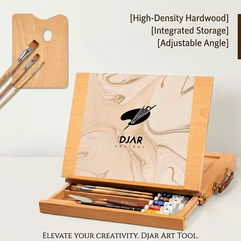 DJAR Wooden Tabletop Sketch Easel Stand, Adjustable Beech Wood Desktop Painting Box with Storage Dra