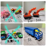 $5至$10   各款玩具車仔 鏟泥車 貨櫃車(尾門已甩) 回力小飛機  私家車 垃圾車