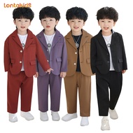 lontakids 2ชิ้น (แจ็คเก็ต + กางเกง) ชุดสูททางการเด็กผู้ชาย2-14ปีสีม่วงน้ำตาลดำเด็กสุภาพบุรุษทักซิโด้