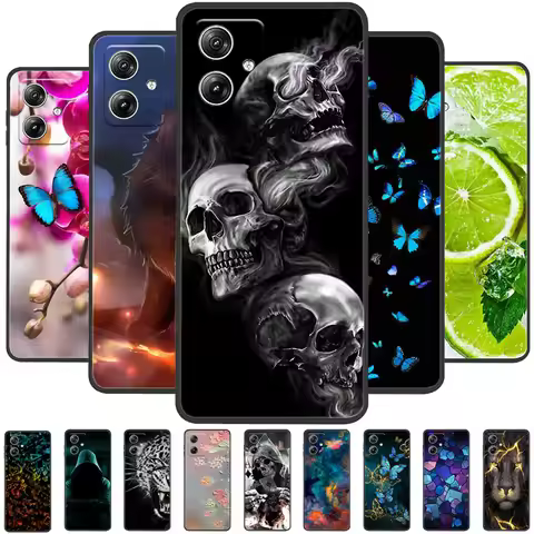 For Motorola Moto G54 5G Case Black Silicone Luxury Cute Cool Fashion Flowers Soft TPU Shockproof Bu