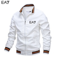 Men's Casual and Fashionable EA7 Pattern Printed Lapel Warm Pull Flight Jacket