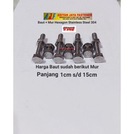 Bolt+fall HEXAGON DRAT BOLT KUNCI-10 (6X10mm to 6x150mm) P.1,0 SS 304