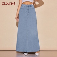 Clashe Skirt Muslimah Fashion Pocket Stretchable Comfortable Wear Women Maxi Jeans Skirt